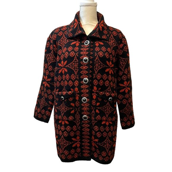 Arpaci Scandinavian Folk Jacket Ethnic Jacquard Wool Print Cardigan Sweater M - Picture 5 of 11